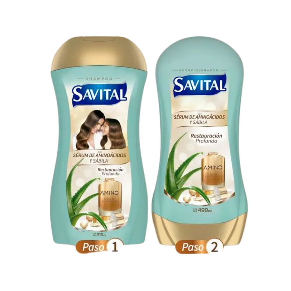 Savital Shampoo Aminoacidos 510mL, Acondicionador Aminoacidos 490mL (2 Pack)