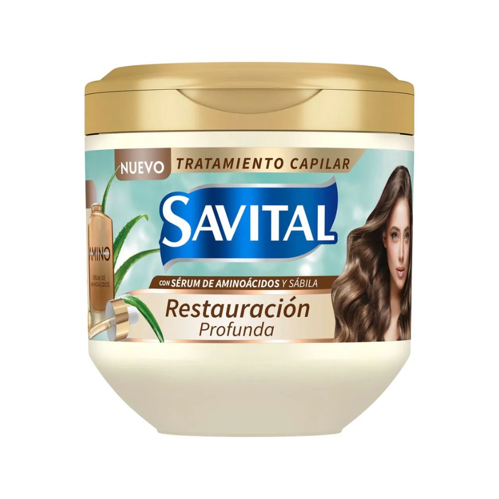 Savital Shampoo Aminoacidos 510mL, Acondicionador Aminoacidos 490mL, Tratamiento Aminoacidos 425mL, Crema para peinar Aminoacidos 275mL (4 Pack)