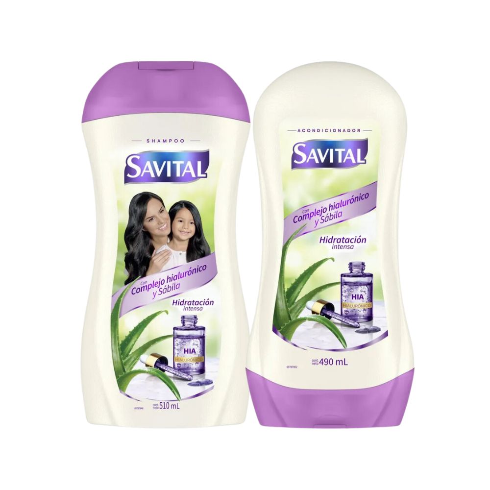 Savital Shampoo Complejo Hialuronico 510mL, Acondicionador Complejo Hialuronico 490mL (2 Pack)
