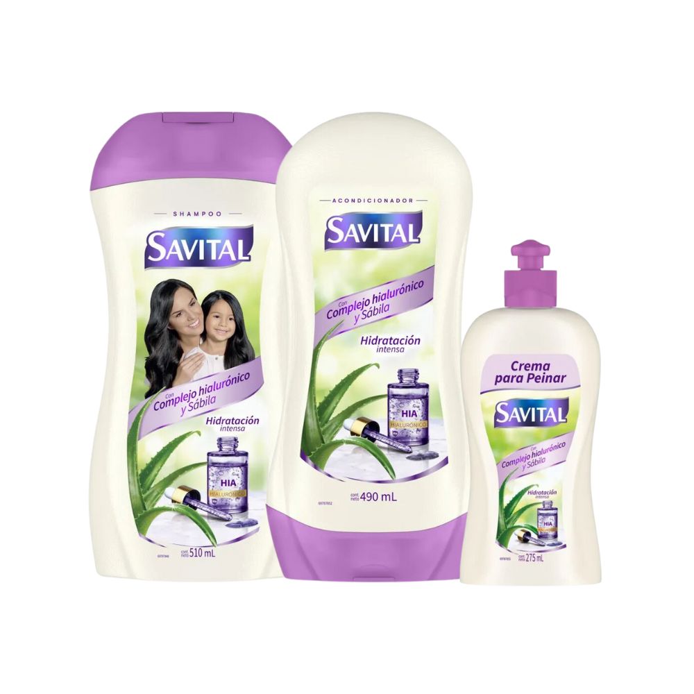Savital Hyaluronic Complex Shampoo 510mL, Hyaluronic Complex Conditioner 490mL, Hyaluronic Complex Styling Cream 275mL (3 Pack)