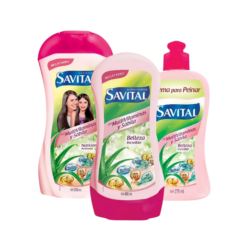 Savital Multivitamin Shampoo 510mL, Multivitamin Conditioner 490mL, Multivitamin Styling Cream 275mL (3 Pack) 