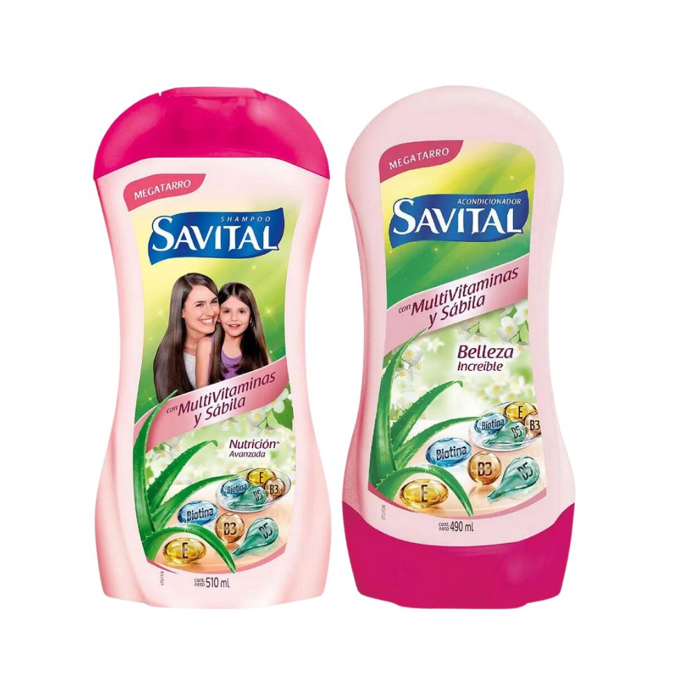 Savital Shampoo Multivitaminas 510mL, Acondicionador Multivitaminas 490mL (2 Pack)