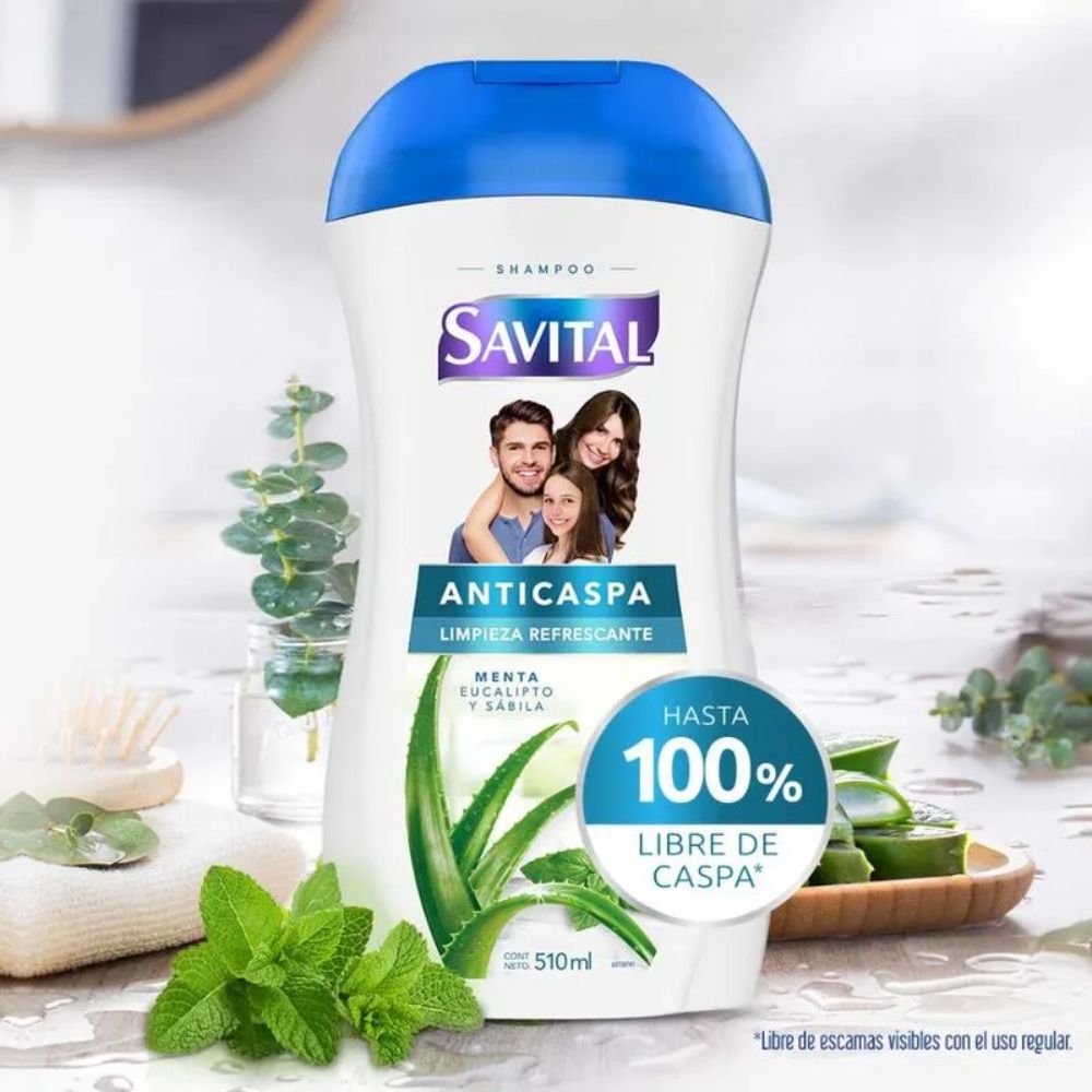 Savital Shampoo Anticaspa con Te verde, Seda Liquida y Sabila  (2 pack)
