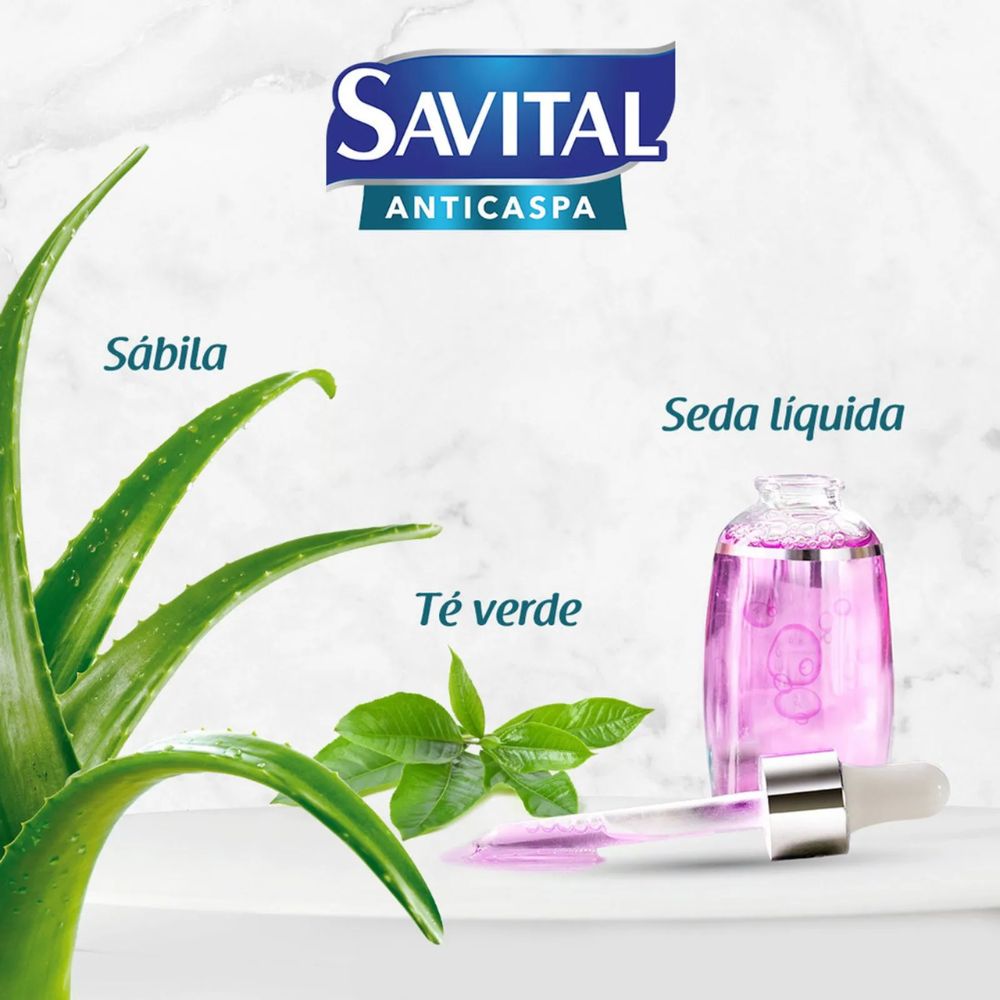 Savital Shampoo Anticaspa con Te verde, Seda Liquida y Sabila  (2 pack)