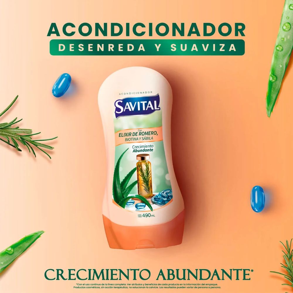 Savital Acondicionador Elixir de Romero, Biotina y Sabila 490ml