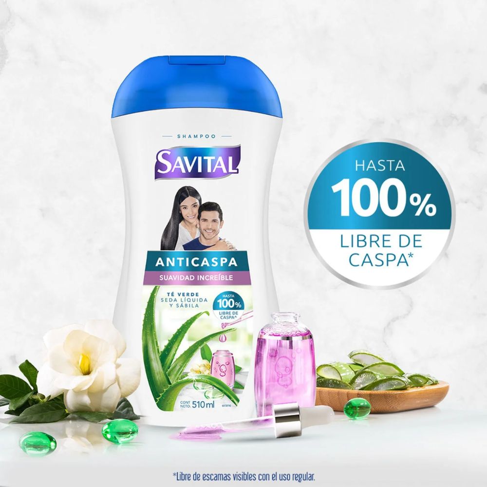 Savital Shampoo Anticaspa con Te verde, Seda Liquida y Sabila  (2 pack)