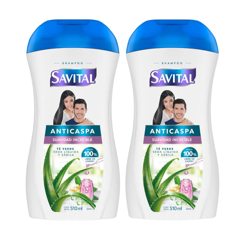 Savital Shampoo Anticaspa con Te verde, Seda Liquida y Sabila  (2 pack)