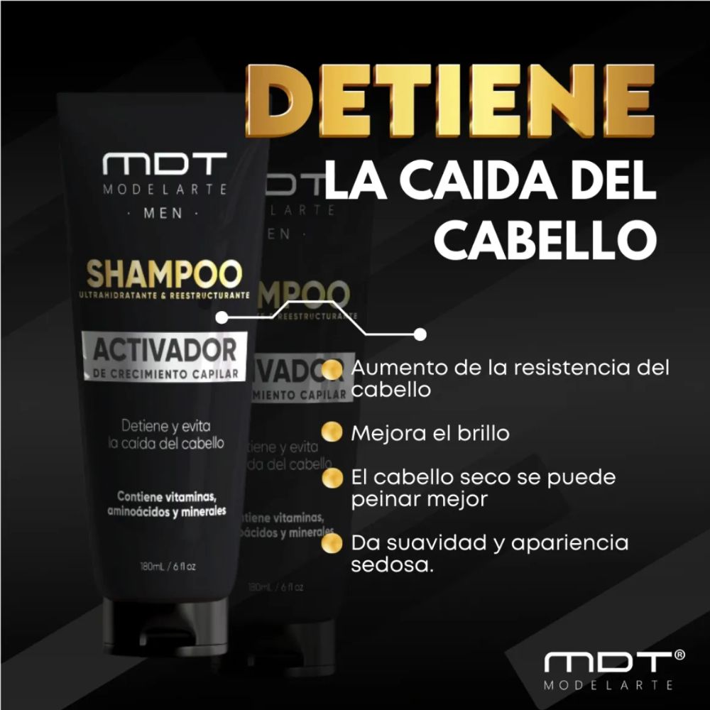 DESCUENTO - Modelarte Shampoo Activador de Crecimiento Capilar para Hombre MDT - Modelarte 180ml