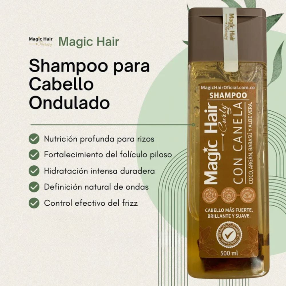 Magic Hair Kit Para Cabellos Rizos y Ondulados - Mascarilla 4 en 1, Shampoo con Canela y Acondicionador con Canela (3 pack)
