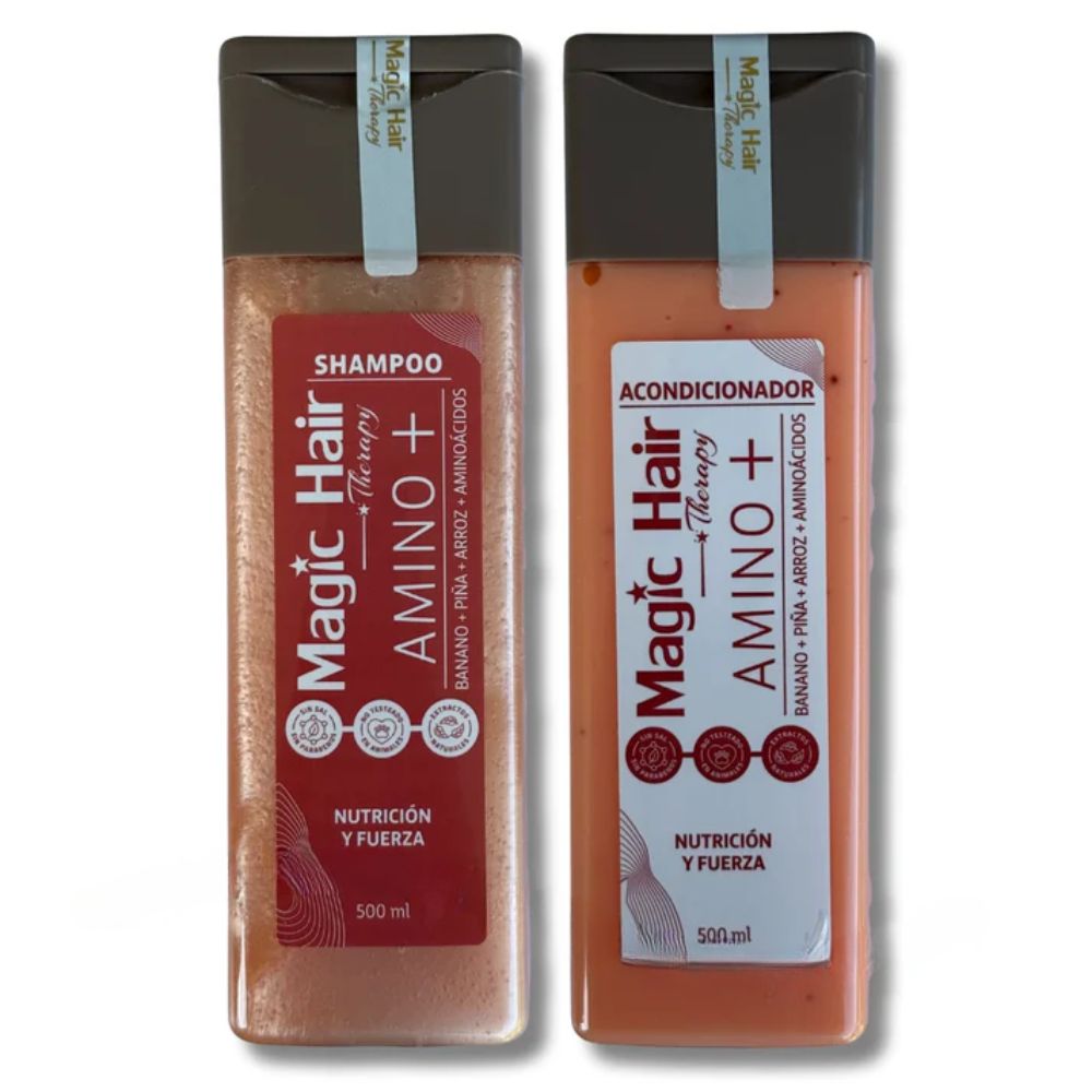 Magic Hair kit Shampoo para la Caida del Cabello Amino+ y Acondicionador sin Sal Nueva Formula Amino+ (2 pack - 500ml c/u)