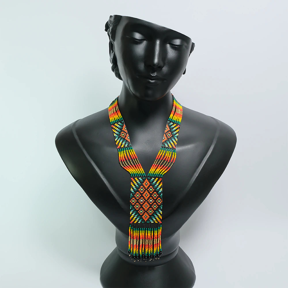 Fire Ancestry – Pechera Masculina Artesanal Tribal Tejida en Mostacilla C4-04