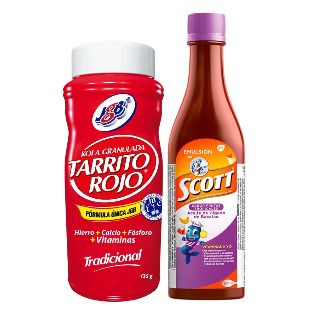 Kola granulada Tarrito Rojo X135g y Emulsion de Scott frutas tropicales x180gr (2 pack) Food