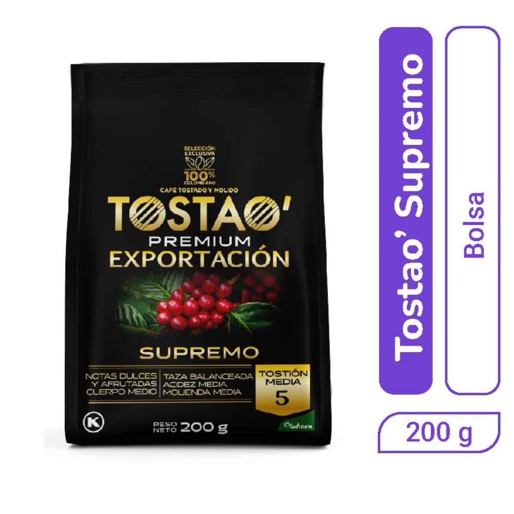 Tostao Cafe Premium Exportacion Supremo Molido x 200 gr