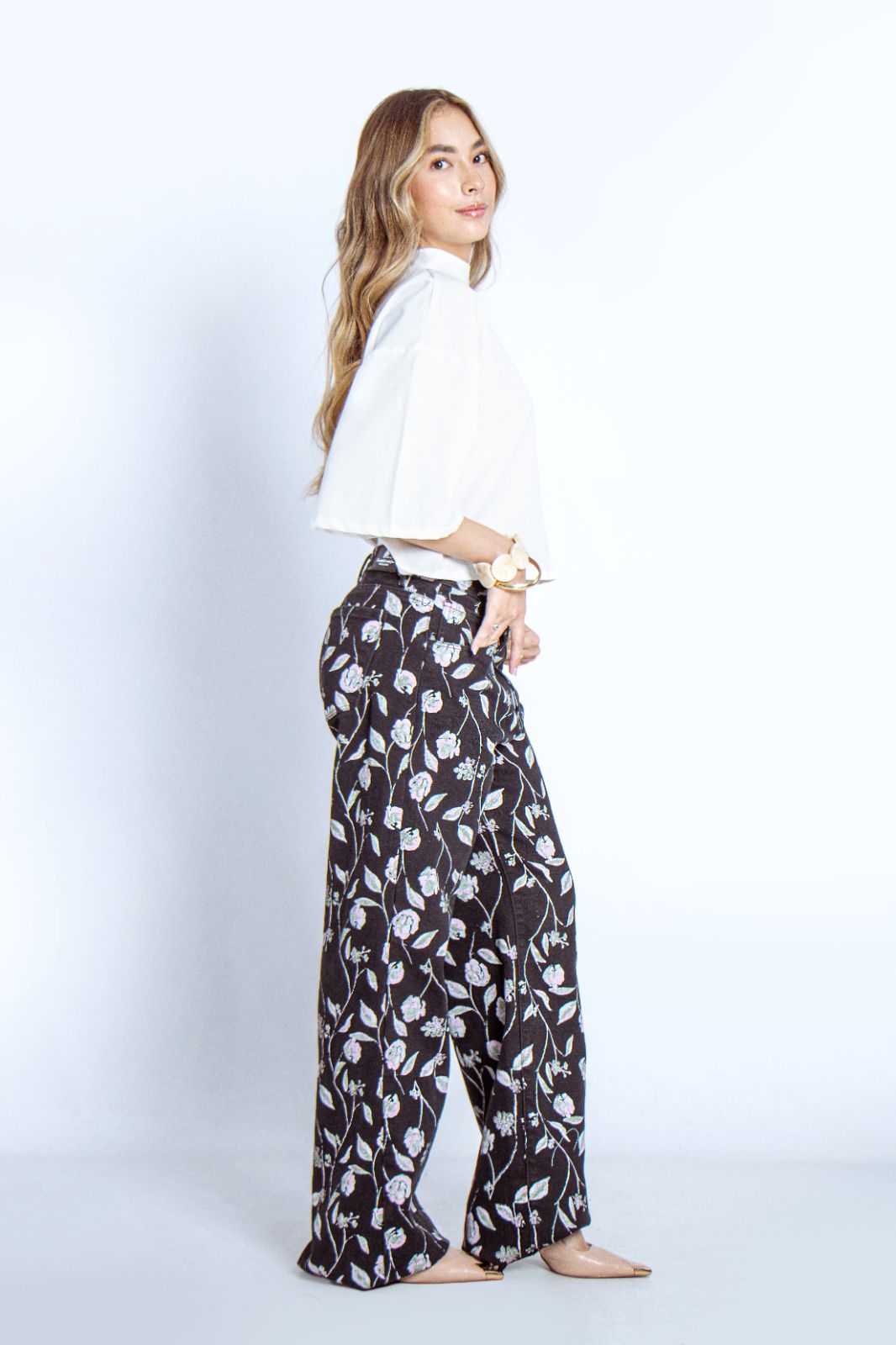Joy Staz Colombian Jeans Wide Leg  Pantalon Holgado Diseño Botanico Casual 716017 Jeans Colombianos