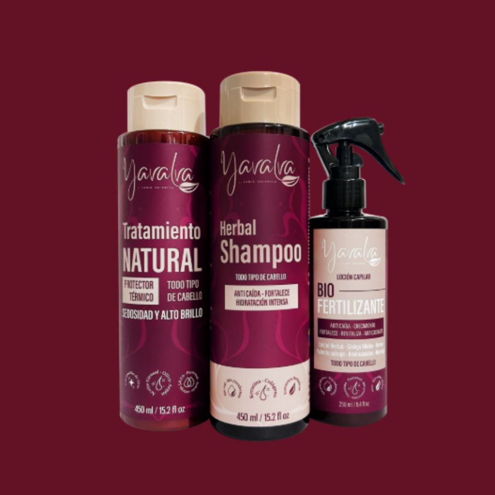 Yavalva Bio Fertilizer, Yavalva Natural Treatment and Yavalva Herbal Shampoo, Hair Loss and Growth Control Kit (3 Pack) 