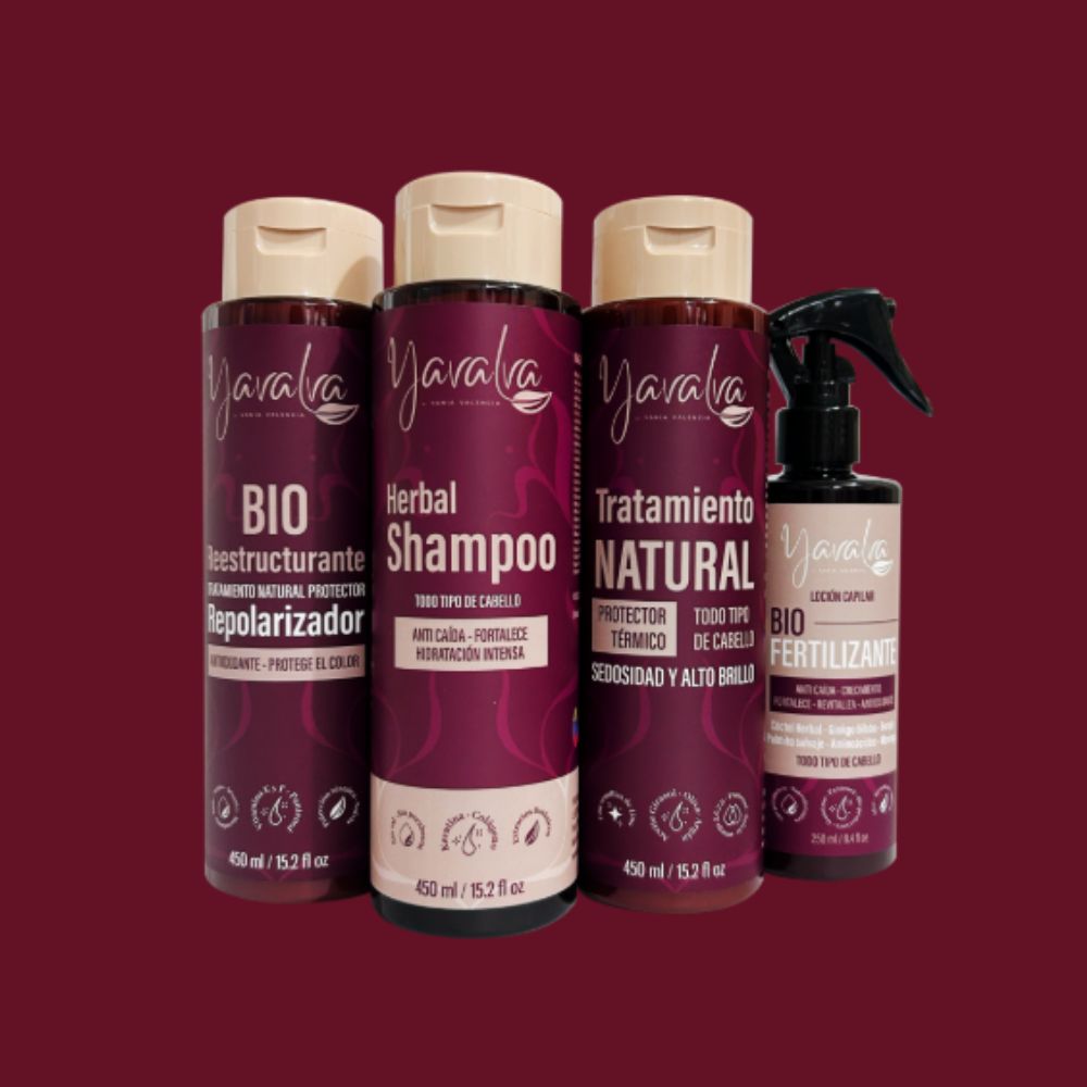 Yavalva Herbal Shampoo, Yavalva Natural Treatment, Yavalva Bio Restructuring and Yavalva Bio Fertilizer. - Yavalva Restoration Kit (4 Pack) 