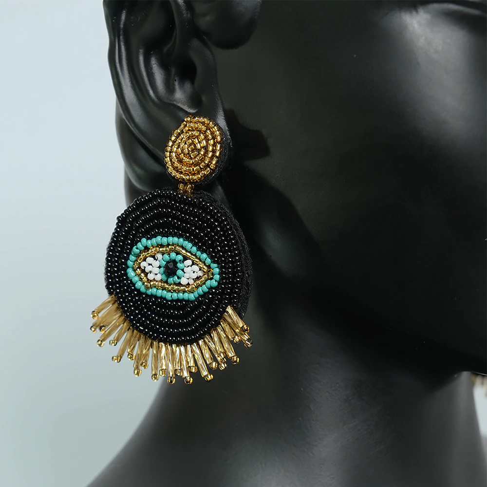 Aretes Premium Black Nazar | Aretas Ojo Turco Negras Artesanales Elegantes Z1-01