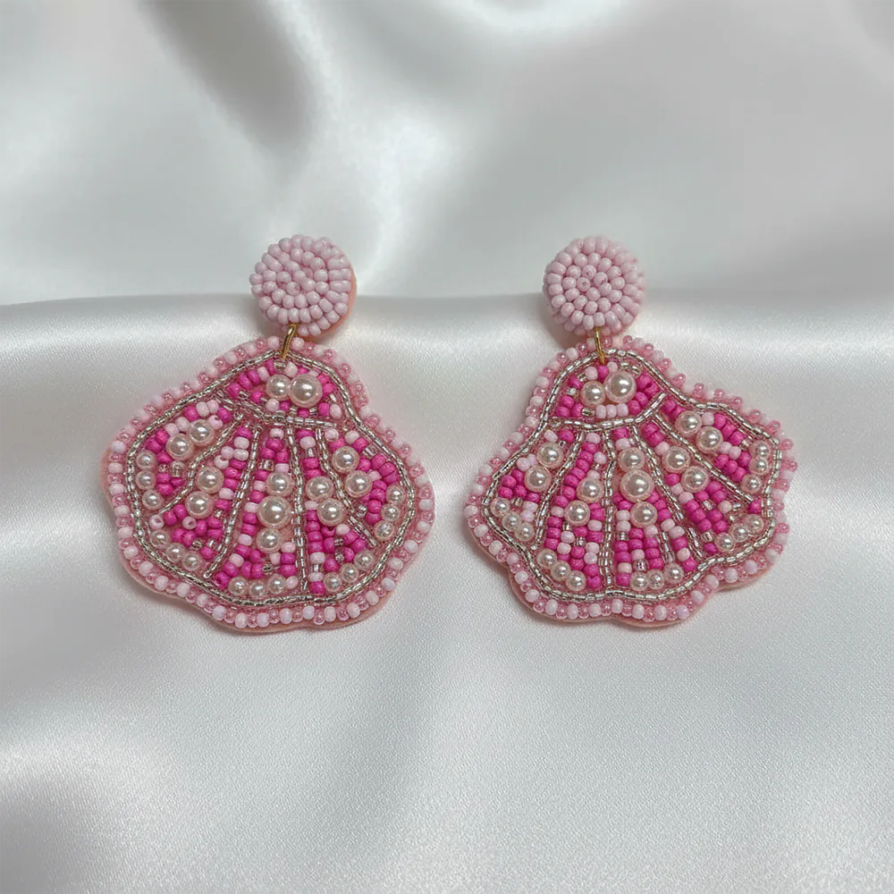 Aretes Premium Pink Pearl Shell | Aretas Concha Rosa Artesanales con Perlas Z1-03