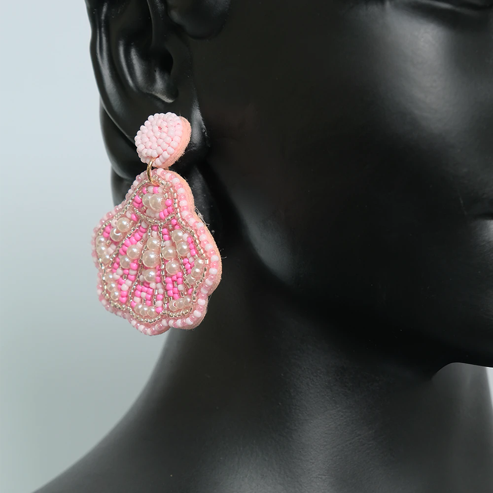 Aretes Premium Pink Pearl Shell | Aretas Concha Rosa Artesanales con Perlas Z1-03