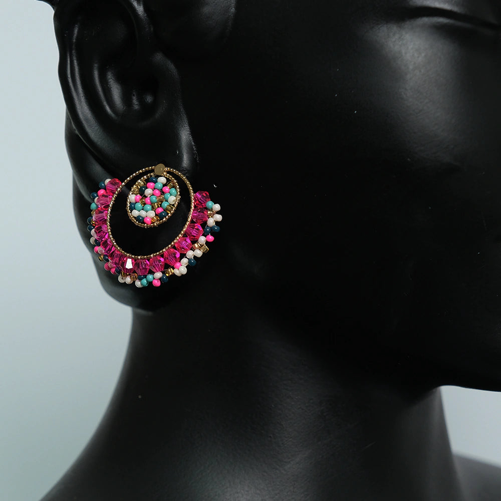 Aretes Fiesta Luxe - Aretes Multicolor con Cristales y Mostacillas Doradas Z10-07