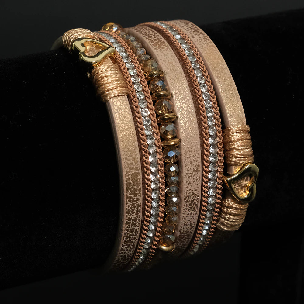 Pulsera Roselle Corazon Luxe Multicapas con Cristales y Brillo Z12-01