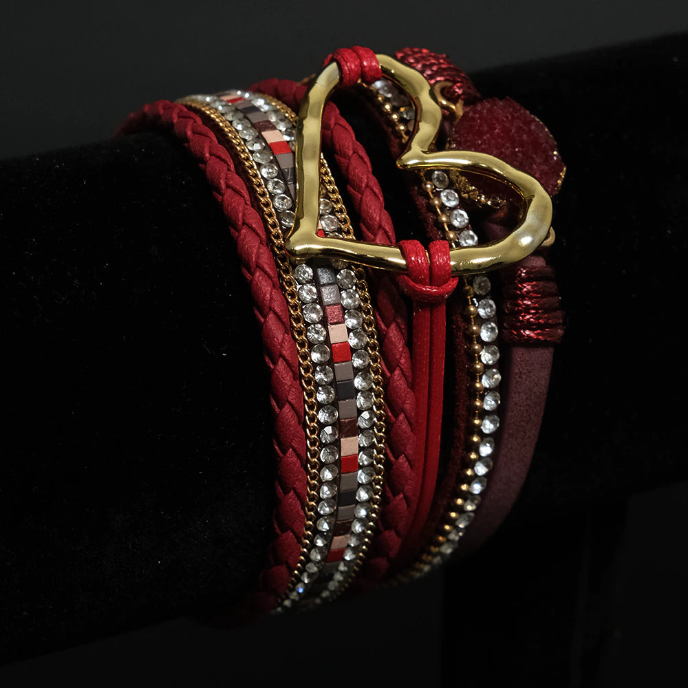 Pulsera Valentina Corazon Luxe Roja Multicapas con Cristales Z12-02