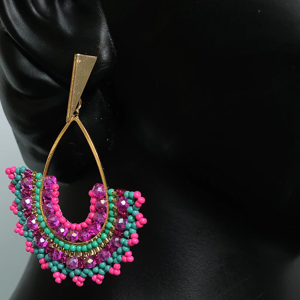 Aretes colgantes Fucsia Luxe rosa turquesa dorado Z2-07