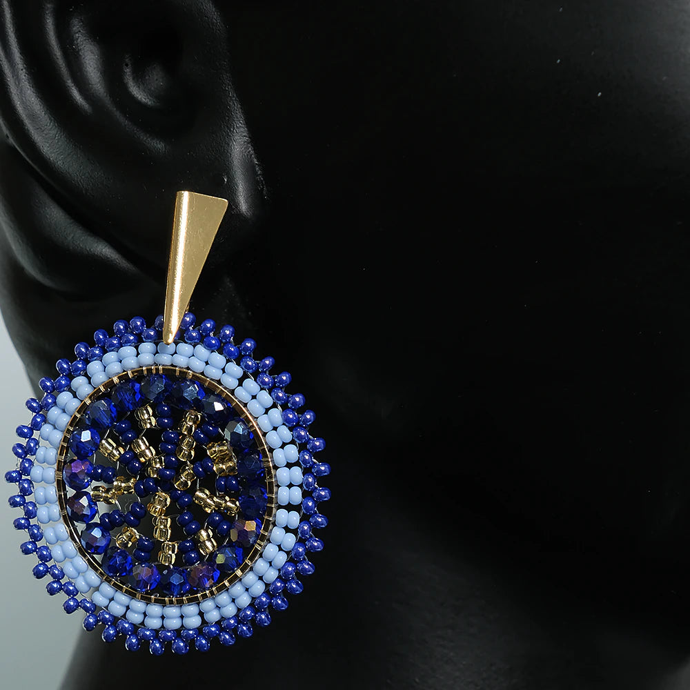 Aretes artesanales Zafiro Royale azul dorado elegantes Z2-08