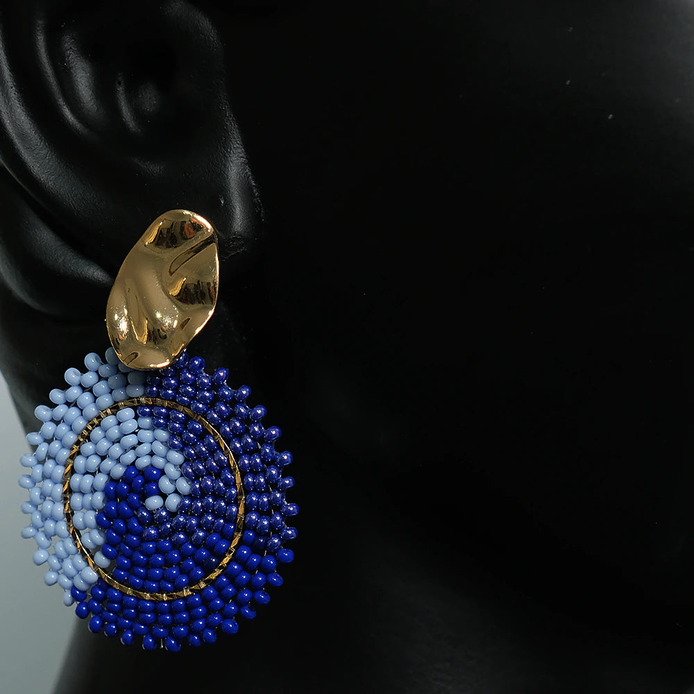 Aretes artesanales Corona Azul azul dorado elegantes Z2-11