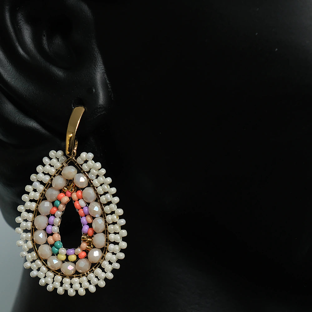 Aretes artesanales Jardin Perlado blanco multicolor dorado Z2-12