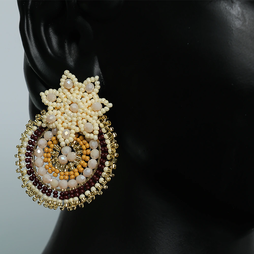 Aretes Royal Sunburst - Aretes Florales en Mostacilla y Cristal Hechos a Mano, Joyeria Artesanal Elegante Z5-01