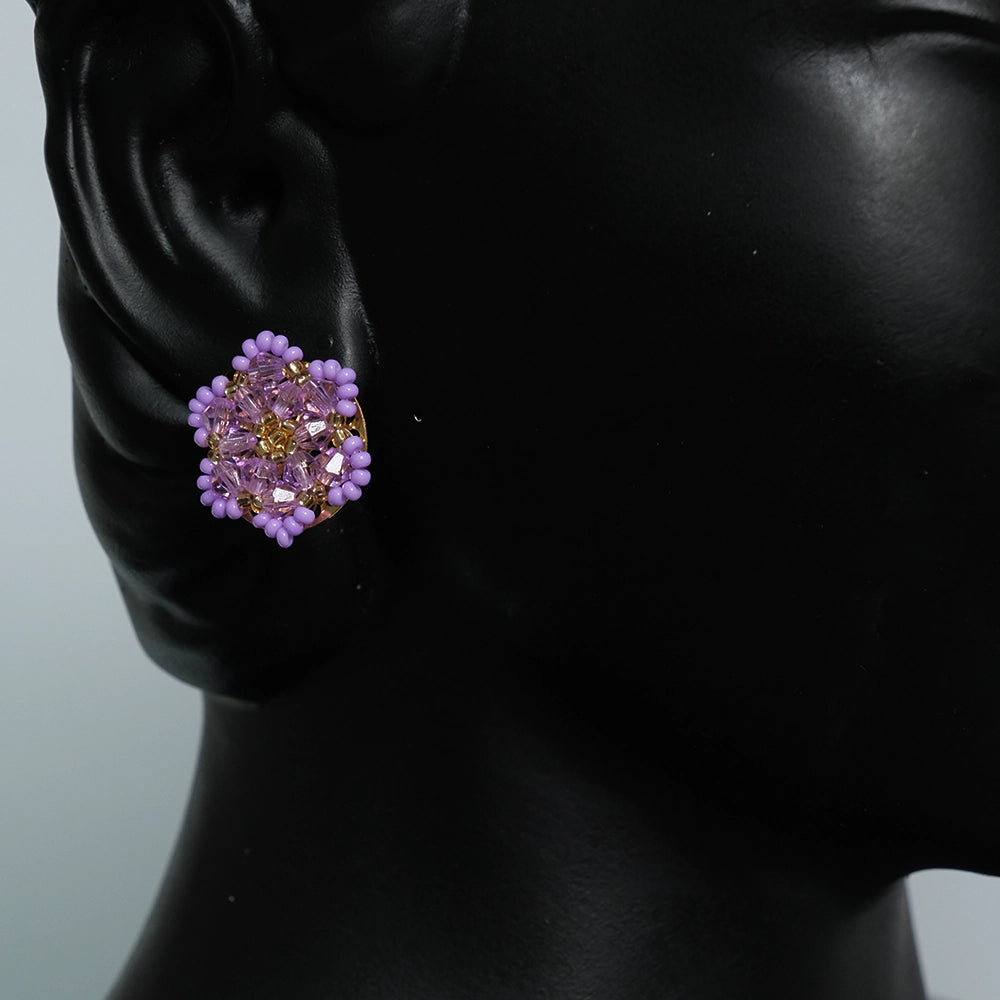 Aretes Lavender Crystal Bloom - Aretes Florales Morados en Cristal y Mostacilla Hechos a Mano Z6-03