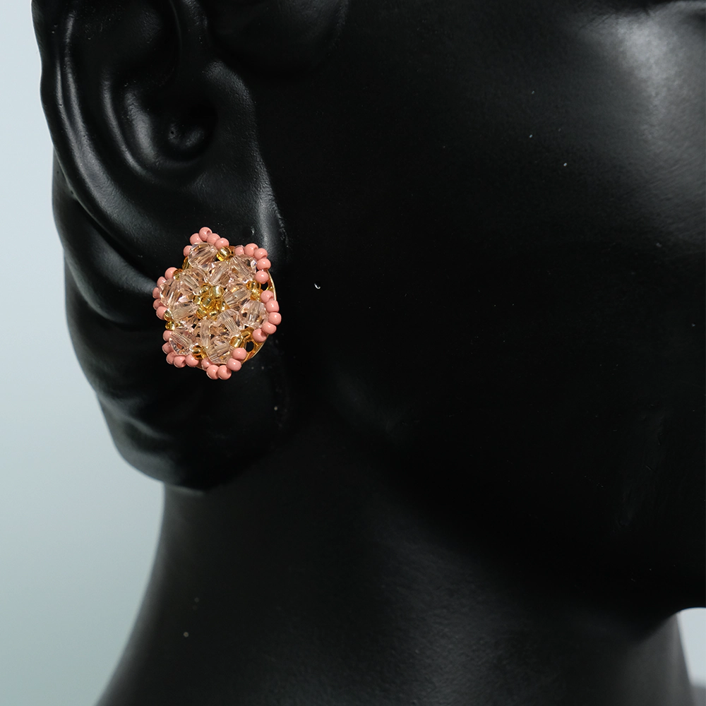 Aretes Blush Crystal Bloom - Aretes Florales Rosados en Cristal y Mostacilla Hechos a Mano Z6-01