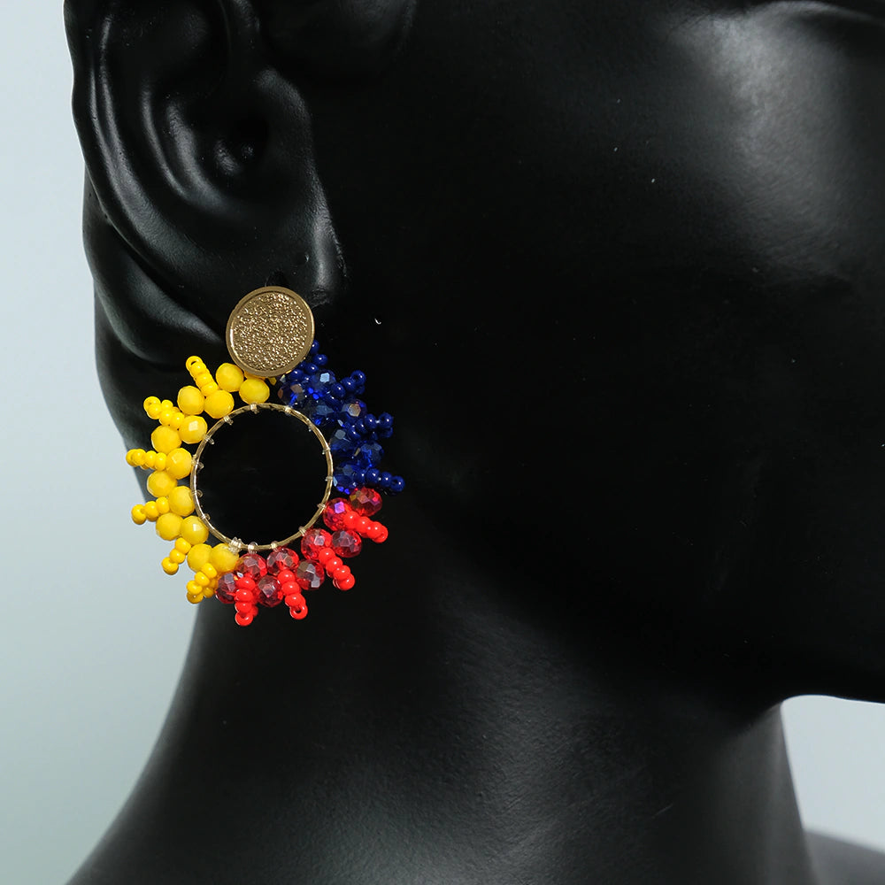Aretes Aurora Fiesta - Aretes Aro Multicolor en Mostacilla Hechos a Mano Joyeria Artesanal Z7-01