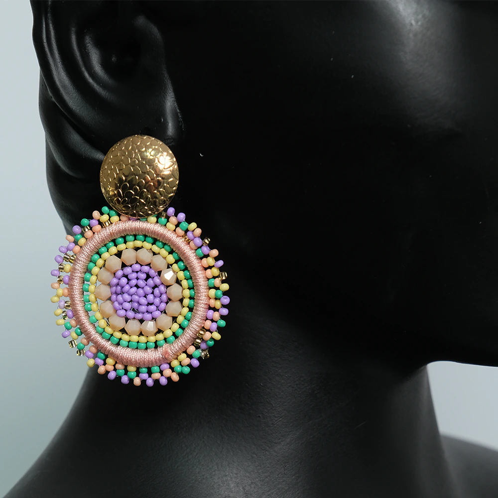 Aretes Aurora Bloom - Aretes Circulares Multicolor con Cristales y Mostacillas Hechos a Mano Z8-07