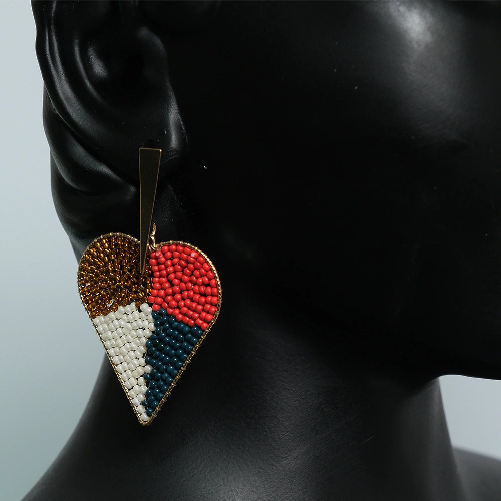 Aretes Art Deco Mosaic Heart - Aretes Corazon Multicolor en Mostacillas Hechos a Mano Z8-08