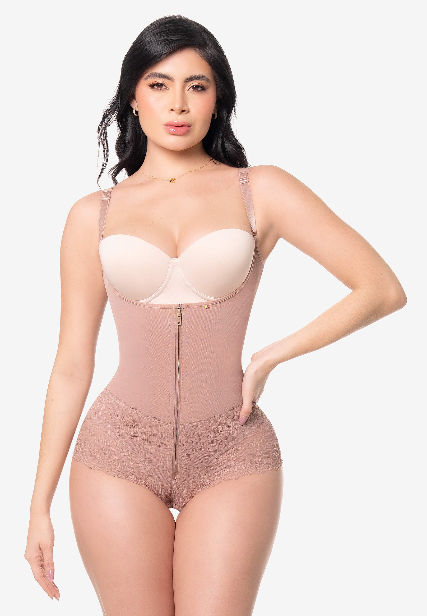 Curvia Faja Ariana tipo body con Cierre central Cocoa