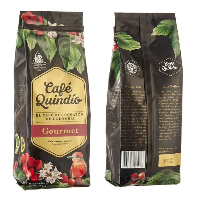 Quindio Bean Cafe Quindio Gourmet Whole bean Coffee 2 pack (500gr - 17.6oz) Whole Bean 100% Colombian Arabica Coffee, Artisanal Cultivation Single Estate Coffee (Ground 17.6oz)