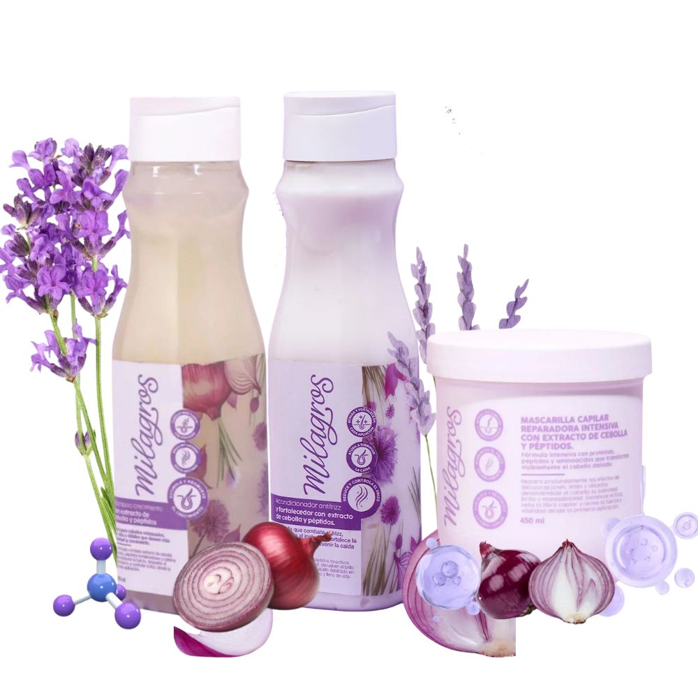 Milagros Shampoo con extracto de Cebolla kit de crecimiento (3 Pack) Shampoo milagros con extracto de Cebolla - Acondicionador Milagros con Extracto de Cebolla y Mascarilla Milagros con extracto de cebolla