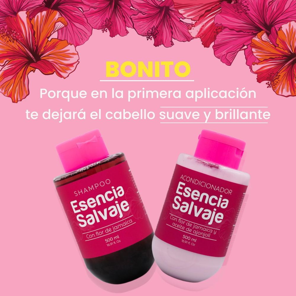 Shampoo con flor de Jamaica Esencia Salvaje y Acondicionador con flor de Jamaica Esencia Salvaje (2 pack)