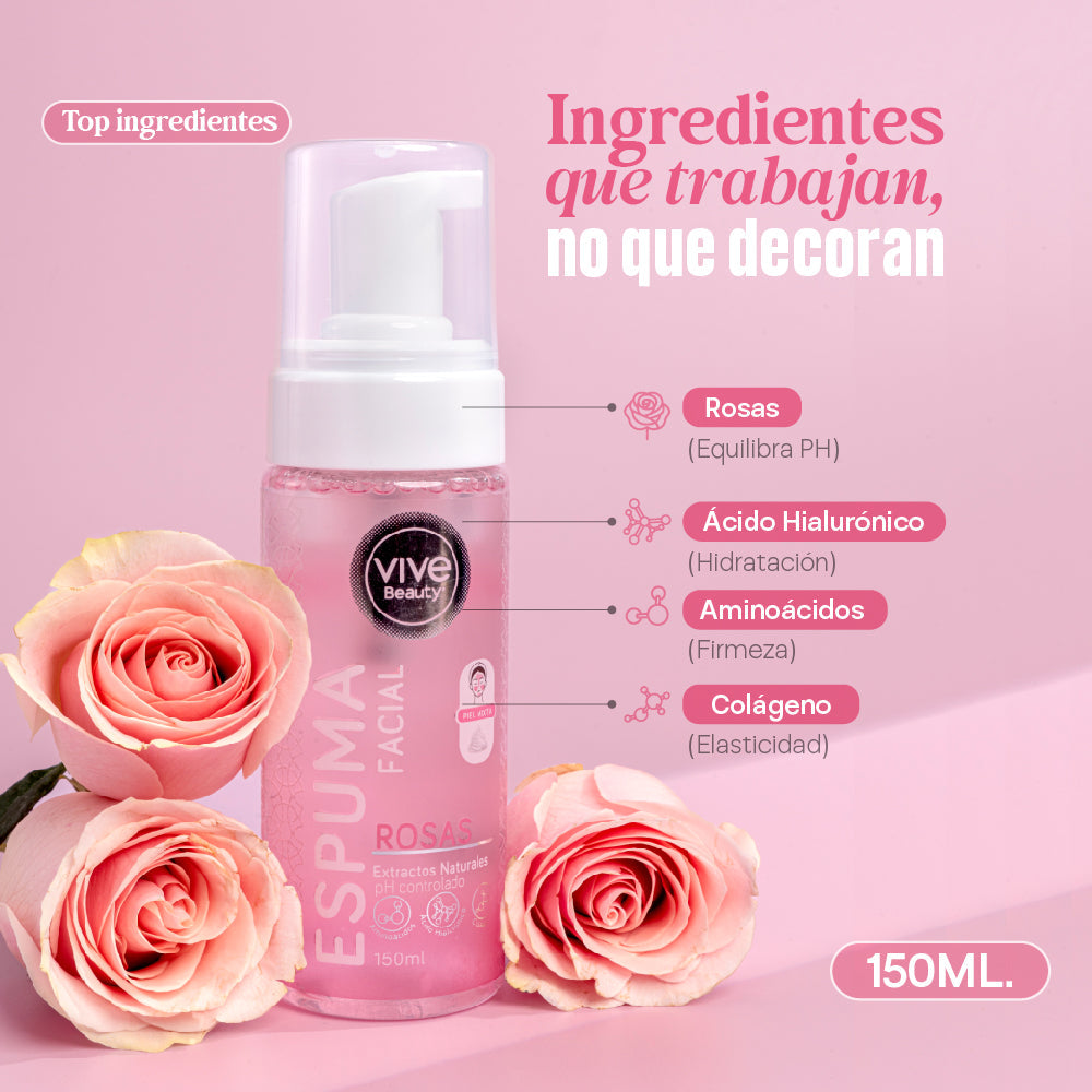 Vive Beauty Espuma Facial Rosas 150 ml