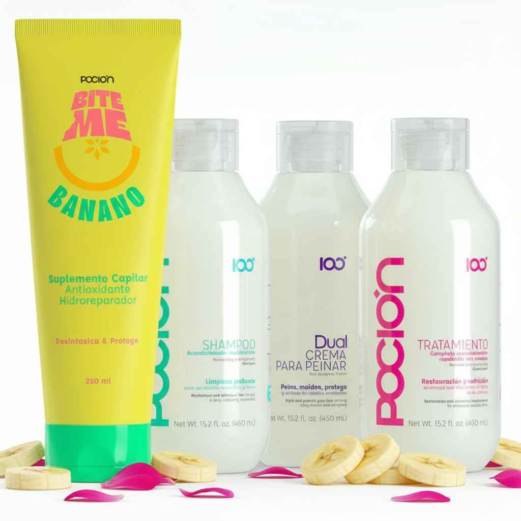 La Pocion Kit Nutricion Intensa - Shampoo, Crema Dual, Tratamiento, Bite Me Banano (4 Pack)