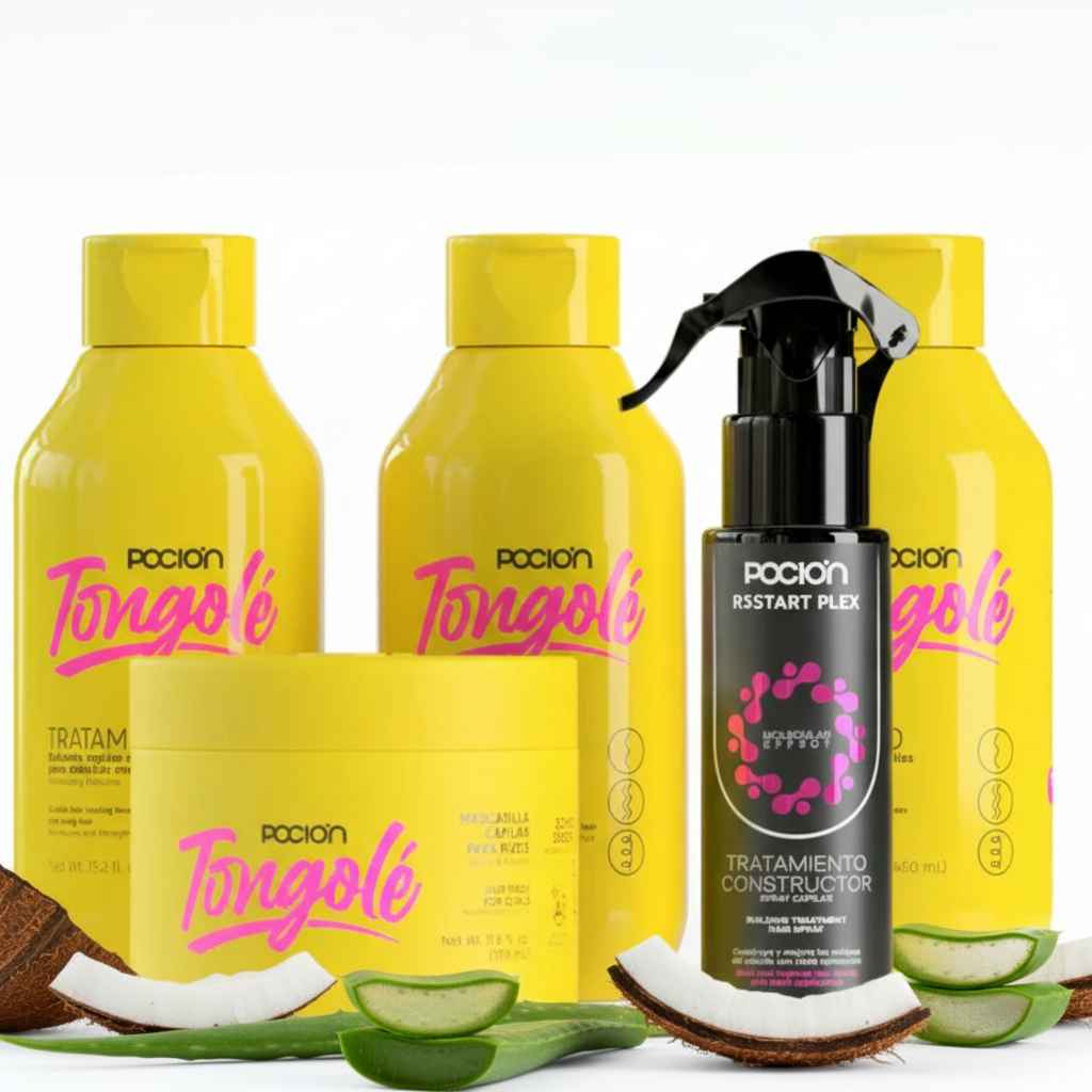 La Pocion Kit Reconstrucción de Rizos Shampoo Tongole, Tratamiento Tongole, Crema de Peinar Tongole, Mascarilla Tongole y Tratamiento reconstructor  (5 Pack)