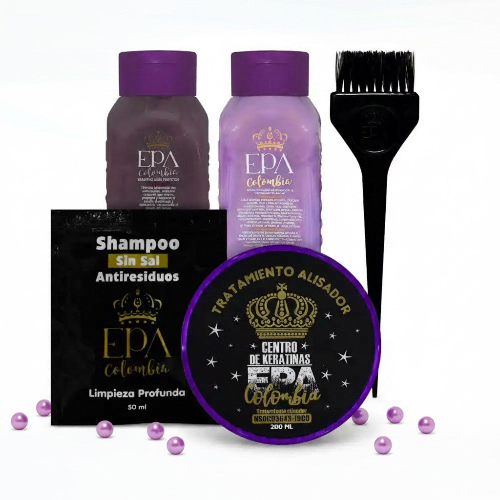 Epa colombia Combo fusion hair surgery / 1 Anti-Waste sachet + 1 shampoo x 300ml + 1 conditioner x 300ml + 1 portion x 200 ml of Straightening Treatment (Surgery) + 1 application brush. 