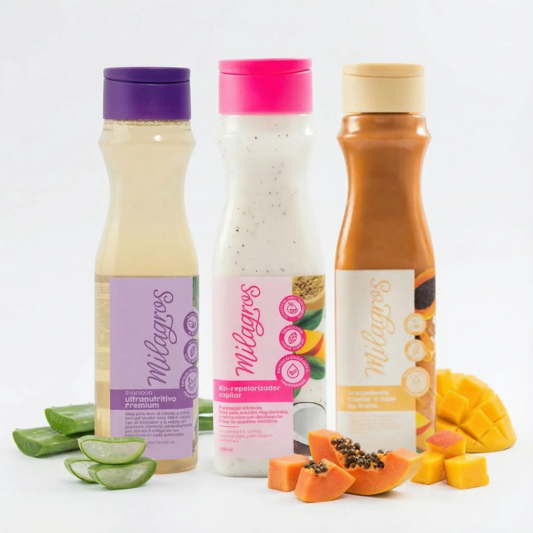 Milagros Ultra-Nourishing Shampoo, Milagros Biorepolarizing Treatment and Milagros Fruit-Based Treatment (3 pack)