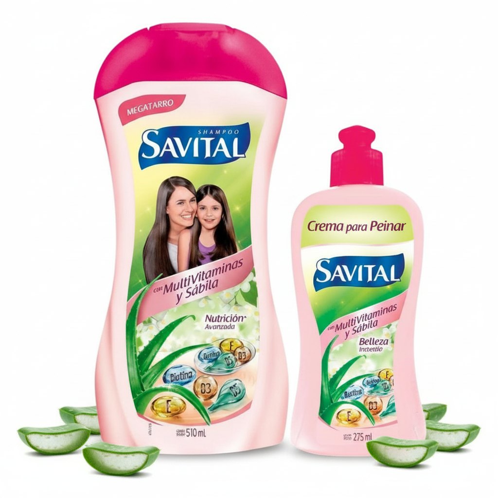 Savital shampoo con multivitaminas y Savital crema para peinar con multivitaminas y sabila (2 pack)