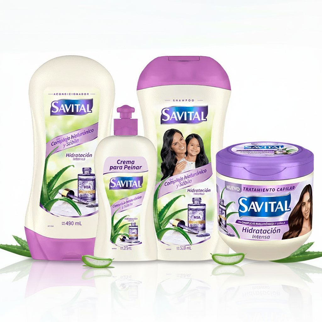 Savital Hyaluronic Complex Shampoo 510mL, Hyaluronic Complex Conditioner 490mL, Hyaluronic Complex Treatment 425mL, Hyaluronic Complex Styling Cream 275mL (4 Pack)