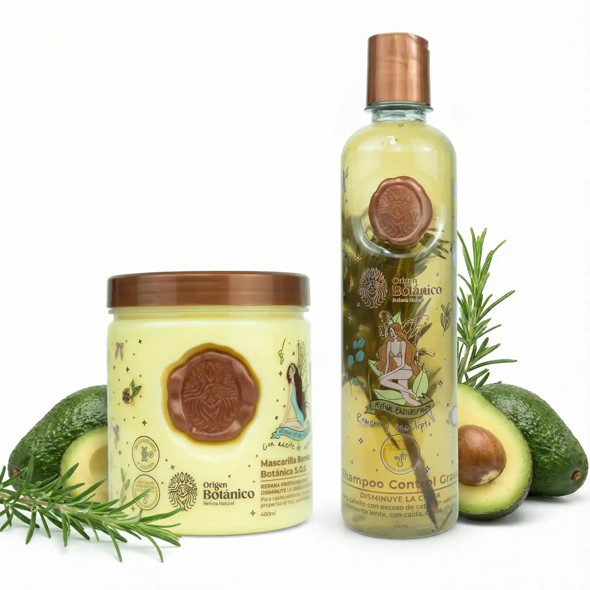 Origen Botanico Shampoo Romero y Mascarilla Bomba capilar ritual Botanico  (2 Pack)