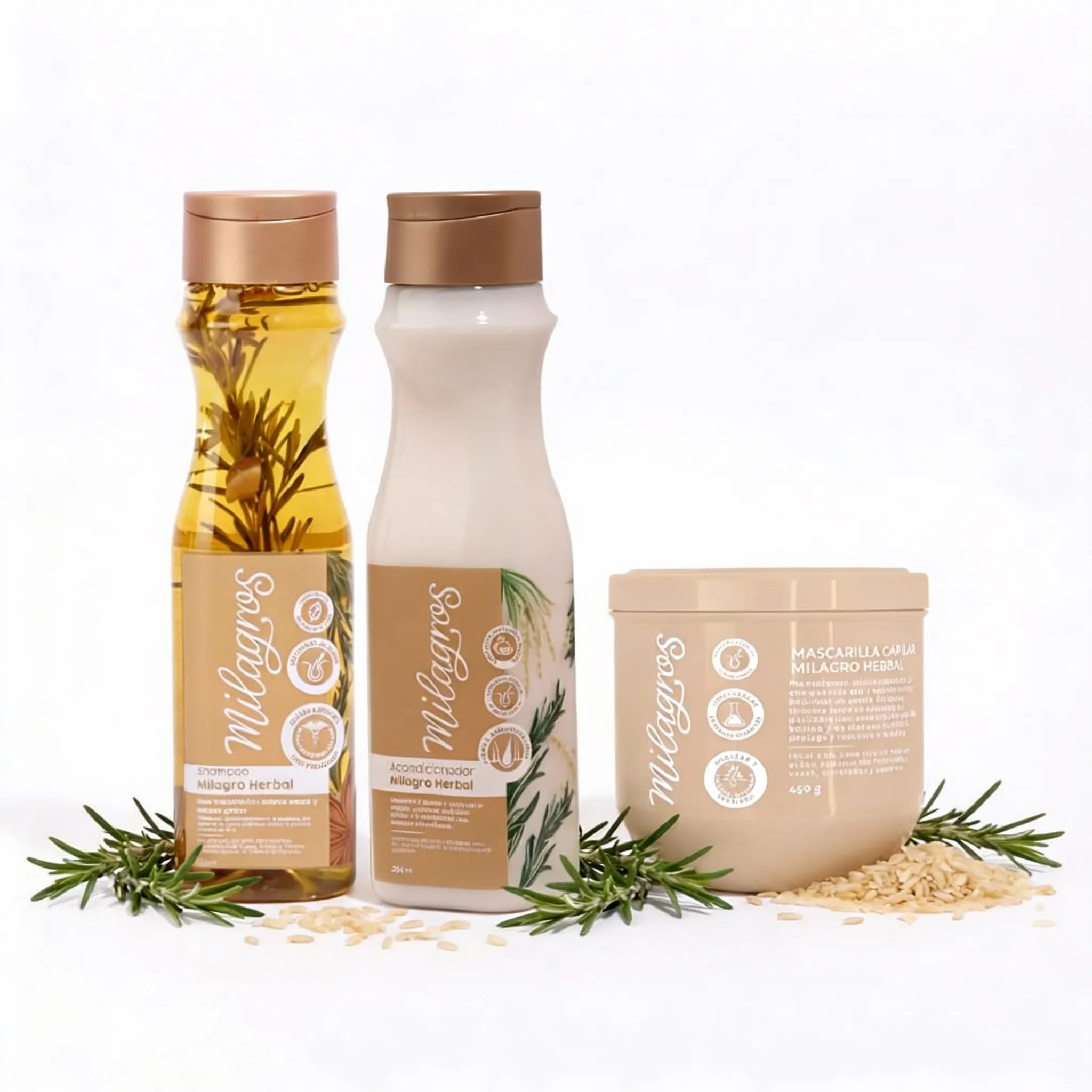 Milagros  Shampoo Herbal, Acondicionador herbal y Mascarilla capilar Herbal (3 Pack)
