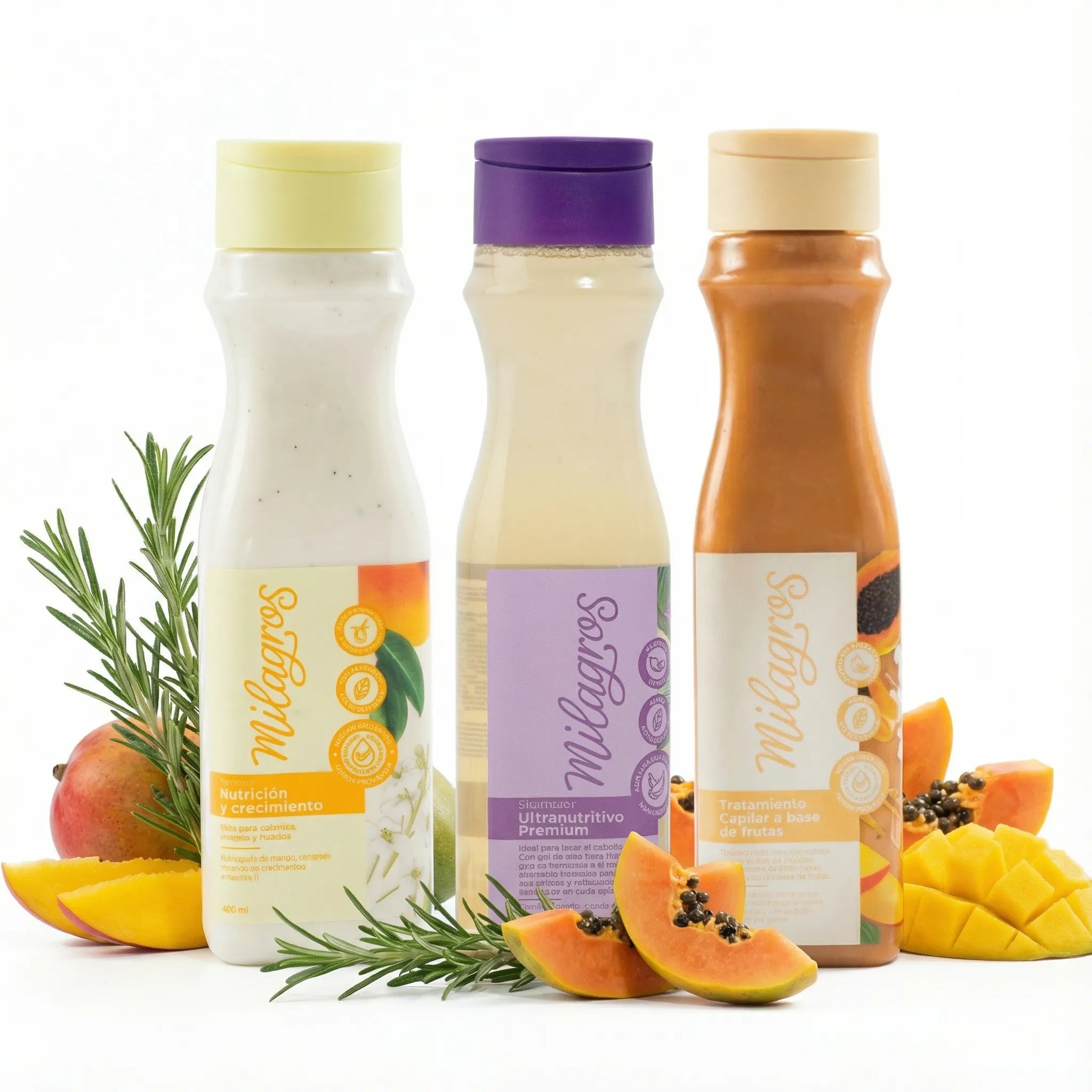 Milagros Terapia Nutricion y Crecimiento, Milagros Shampoo Ultranutritivo y Milagros Tratamiento a base de frutas (3 pack)